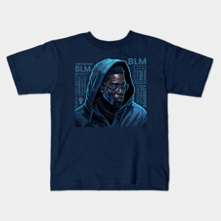 Black Man in Hoodie with BLM Word Cloud Kids T-Shirt